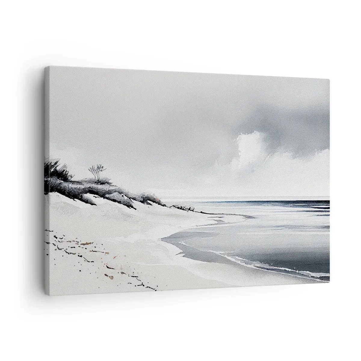 Tablou pe pânză Canvas - O plajă în nuanțe subtile de gri și albastru - 70x50cm - Întotdeauna împreună - Decorațiune modernă pentru perete pentru living și dormitor ARTTOR