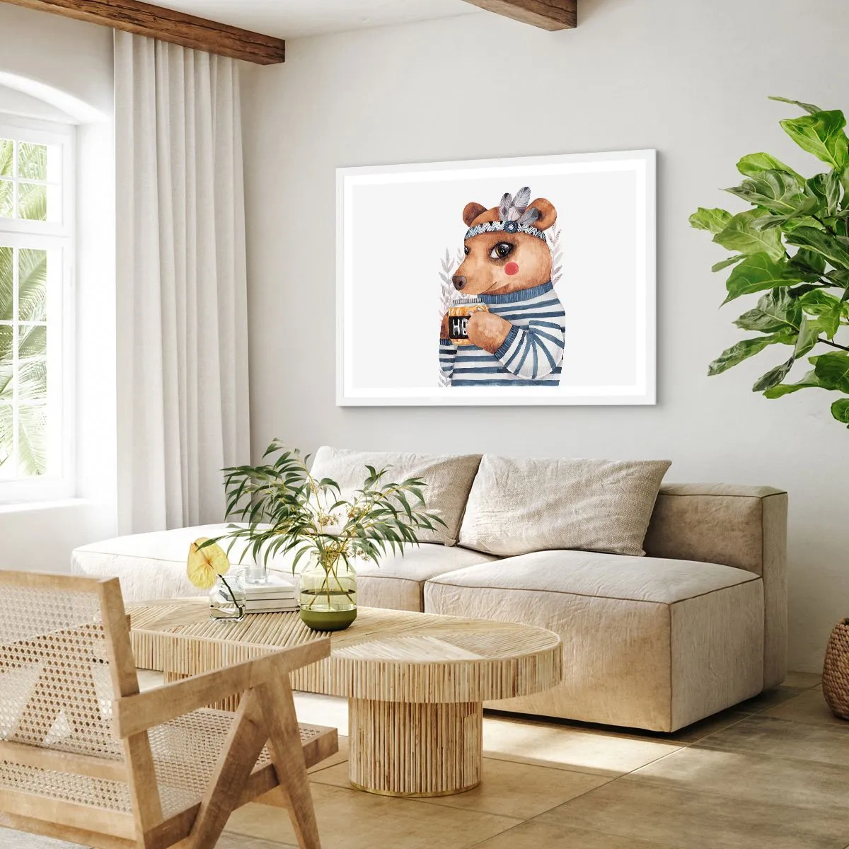 Poster în ramă albă - Ursoaică dulce - 40x30 cm