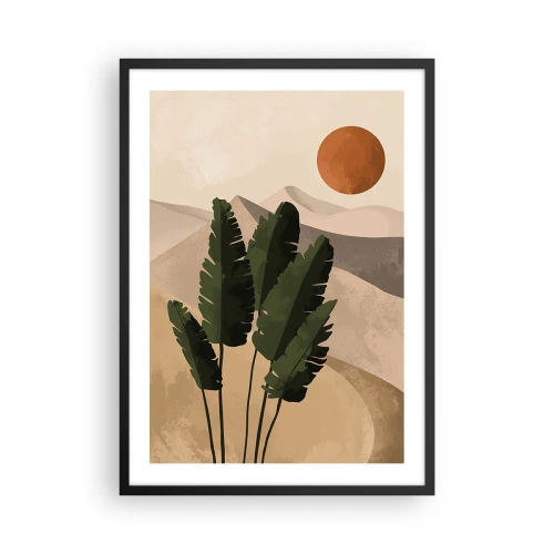 Poster în ramă neagră - Plante într-un decor deșertic cu apusul soarelui, peisaj abstract - 50x70cm - Triumful vieții - Decorațiune modernă pentru perete pentru living și dormitor ARTTOR