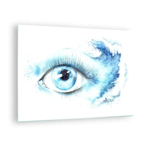 Tablou pe sticlă - Ochi albastru în acuarelă artistică - 70x50cm - Scufundă-te în albastrul privirii - Decorațiune modernă pentru perete pentru living și dormitor ARTTOR