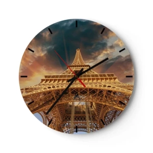 Ceas de perete - Ceas pe sticlă - Perspectiva Turnului Eiffel la apus - 30x30cm - Cum a ajuns omenirea la cer - Decorațiune modernă pentru perete pentru living, bucătărie și dormitor ARTTOR