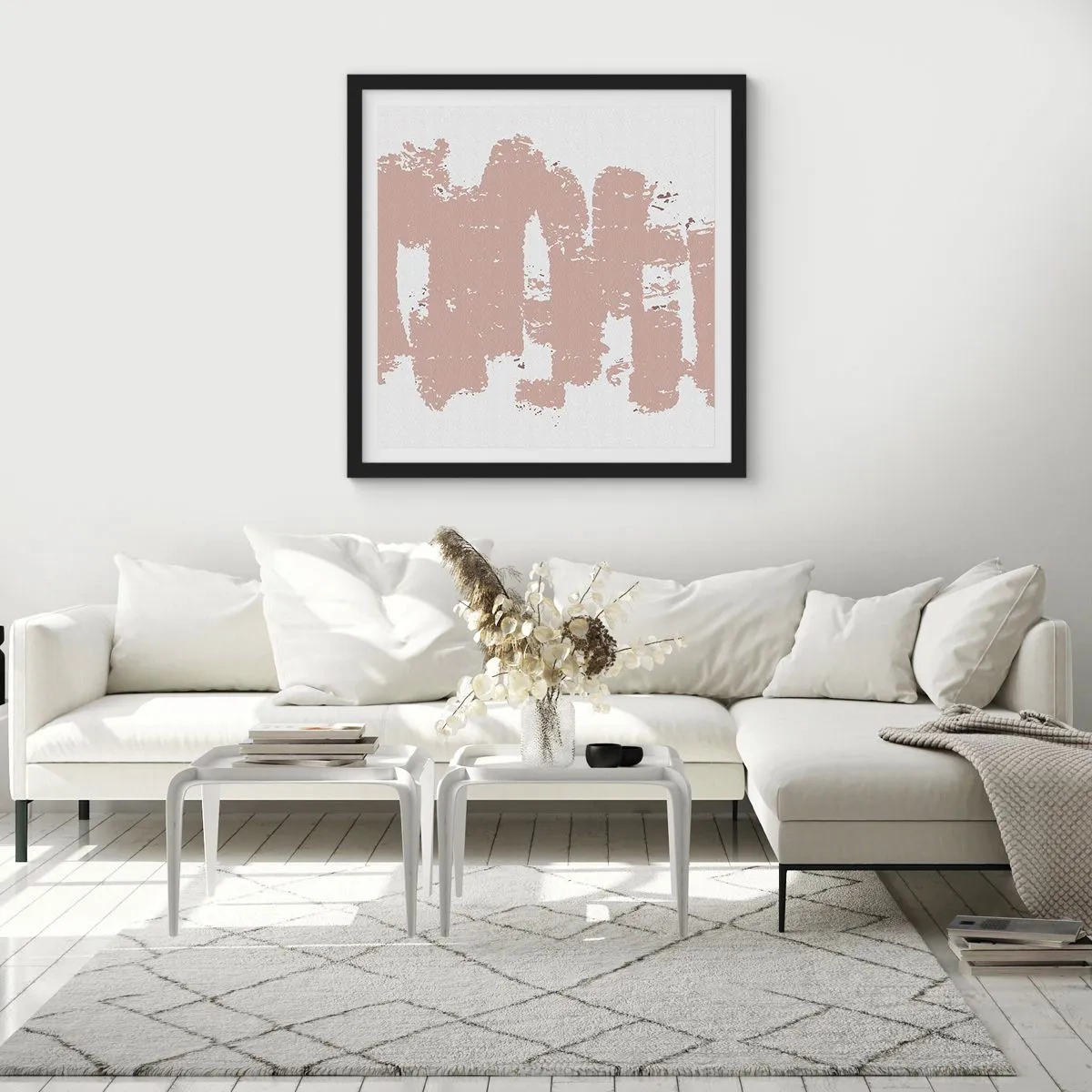 Poster în ramă neagră - Abstracție în roz moale - 50x50 cm