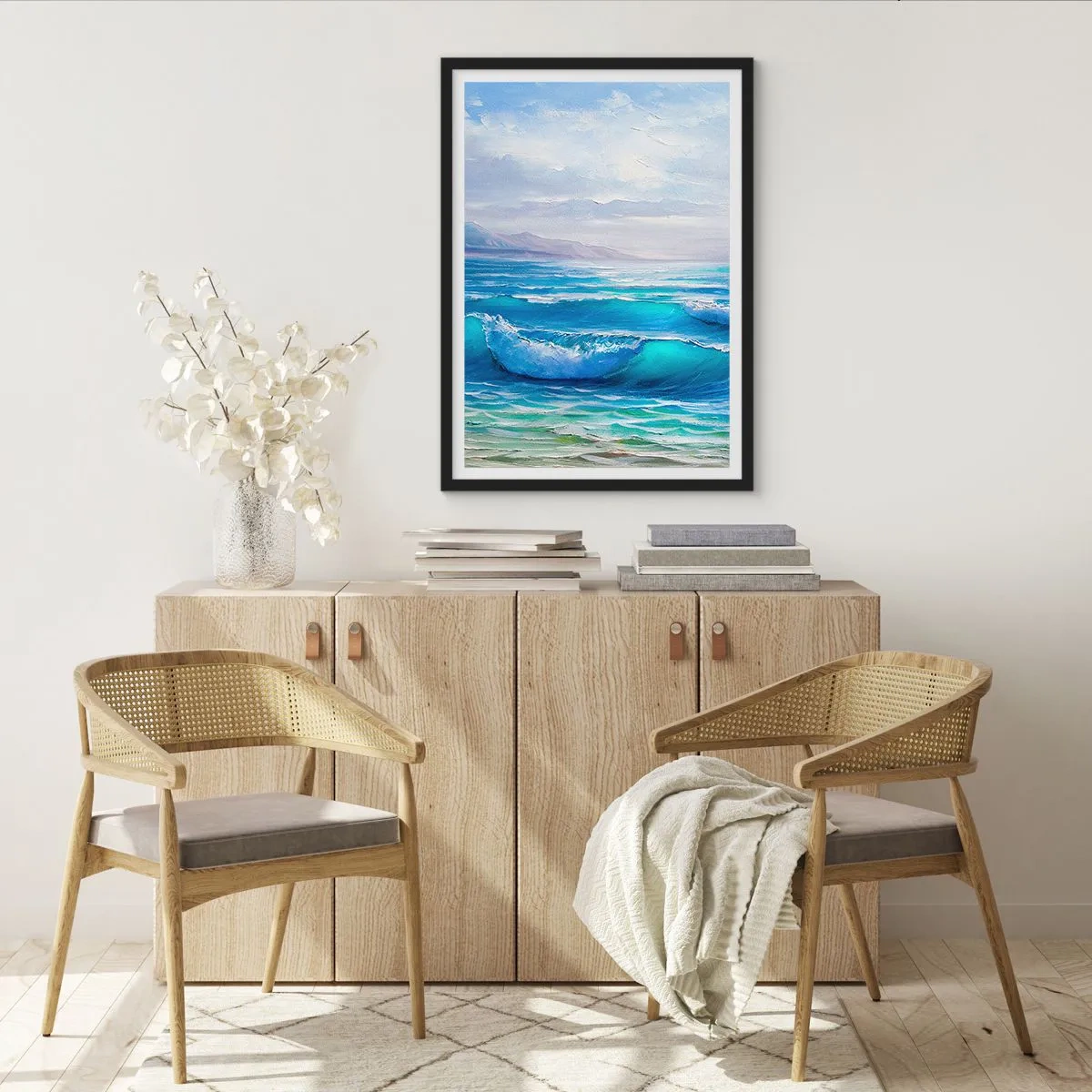 Poster în ramă neagră - Valurile mării pe cerul albastru - 50x70cm - Oferă alinare - Decorațiune modernă pentru perete pentru living și dormitor ARTTOR