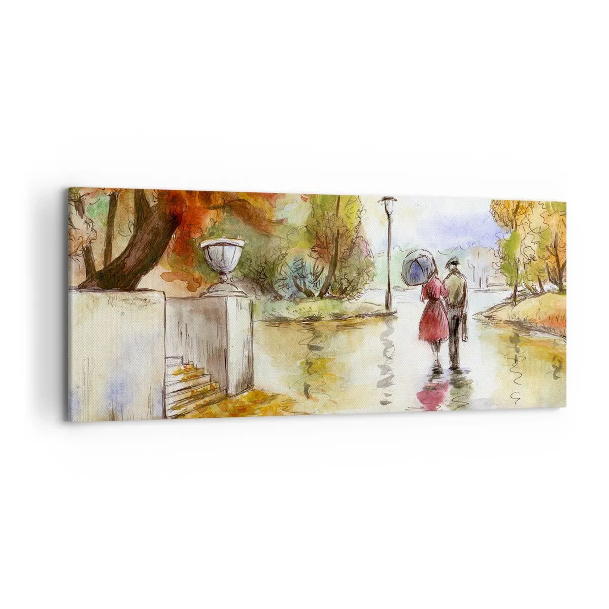 Tablou pe pânză - Toamnă romantică în parc - 120x50 cm
