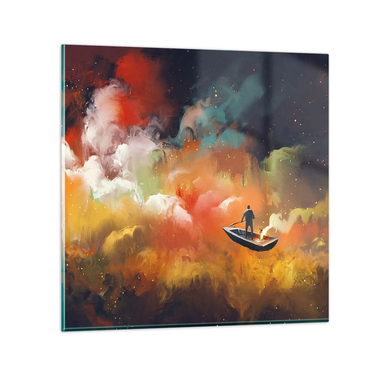 Tablou pe sticlă - Cu barca prin galaxie - 70x70 cm