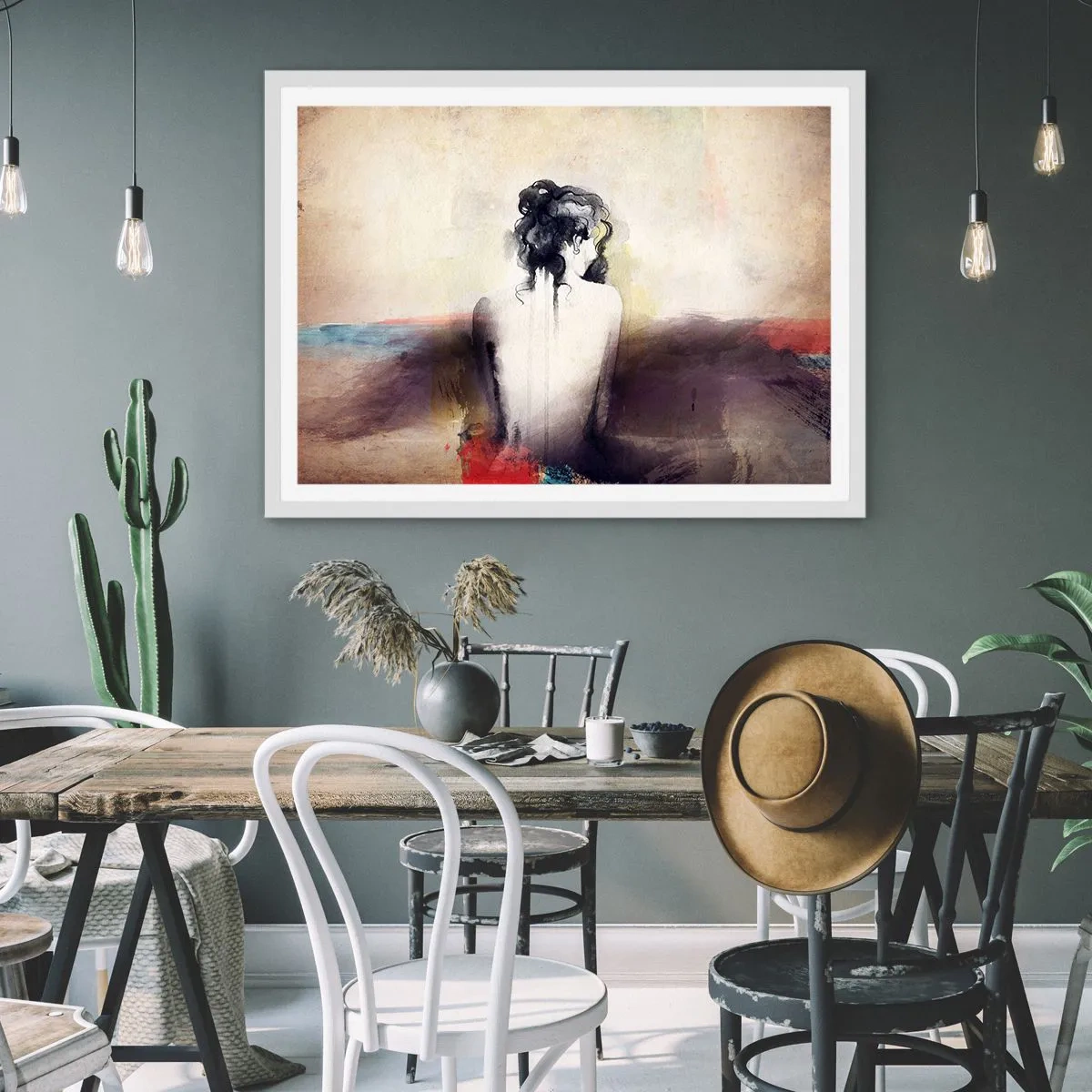 Poster în ramă albă - Linii moi, forme ovale - 91x61 cm