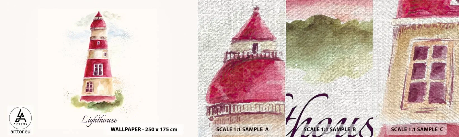 Mostră tapet Premium Canvas - Întotdeauna vreme bună - Far, Litoral, Mare - 100x30 cm