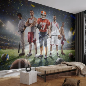 Tapet Standard Eco - Sportivi de diverse discipline pe stadion, sub lumina reflectoarelor - 100x70cm - Gladiatori ai terenului de joc - Decorațiune modernă pentru perete pentru living și dormitor ARTTOR