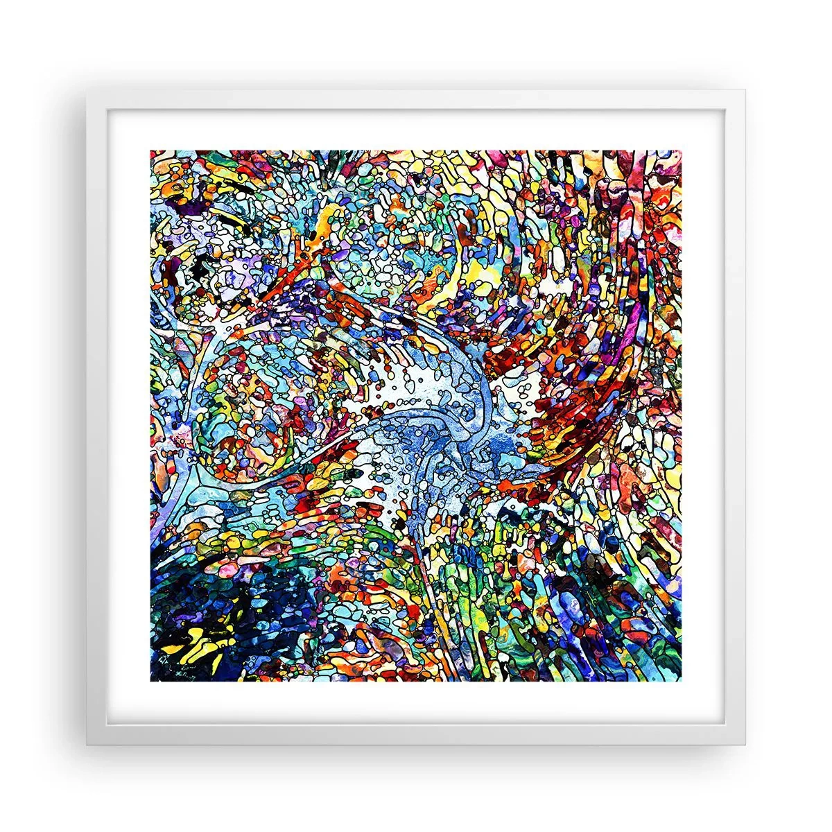 Poster în ramă albă - Vitraliu de picături - 50x50 cm