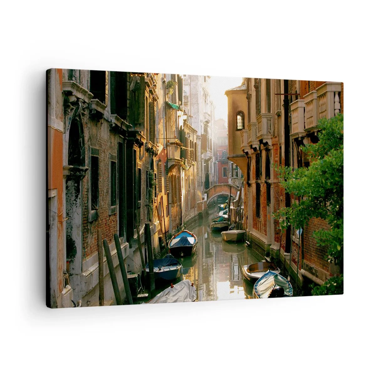 Tablou pe pânză Canvas - Un canal pitoresc din Veneția cu bărci și un pod - 70x50cm - Pe o străduță venețiană - Decorațiune modernă pentru perete pentru living și dormitor ARTTOR