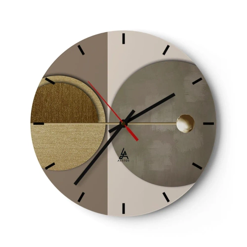 Ceas de perete - Ceas pe sticlă - Forme geometrice aurii și bej pe un fundal contrastant - 30x30cm - Echilibru perfect - Decorațiune modernă pentru perete pentru living, bucătărie și dormitor ARTTOR