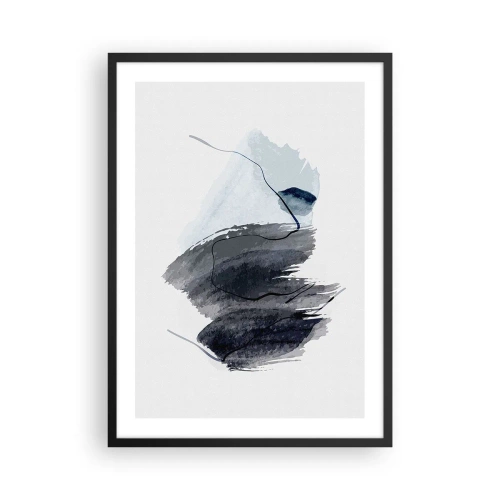 Poster în ramă neagră - Tușe abstracte de pensulă în nuanțe de gri - 50x70cm - Intensitate și mișcare - Decorațiune modernă pentru perete pentru living și dormitor ARTTOR