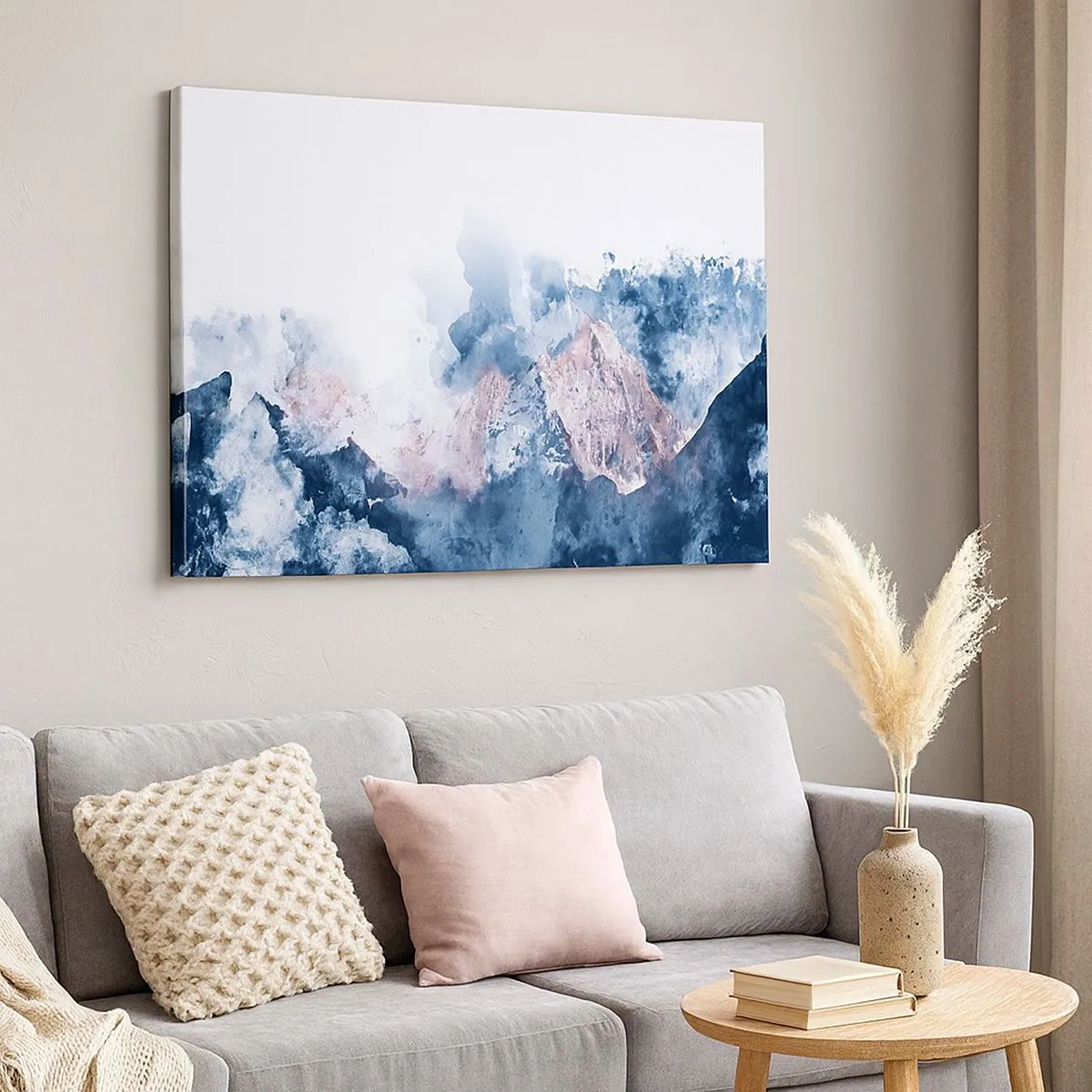 Tablou pe pânză Canvas - Munți în acuarelă în nuanțe pastelate pe fundal alb - 70x50cm - Acestea sunt vârfurile! - Decorațiune modernă pentru perete pentru living și dormitor ARTTOR