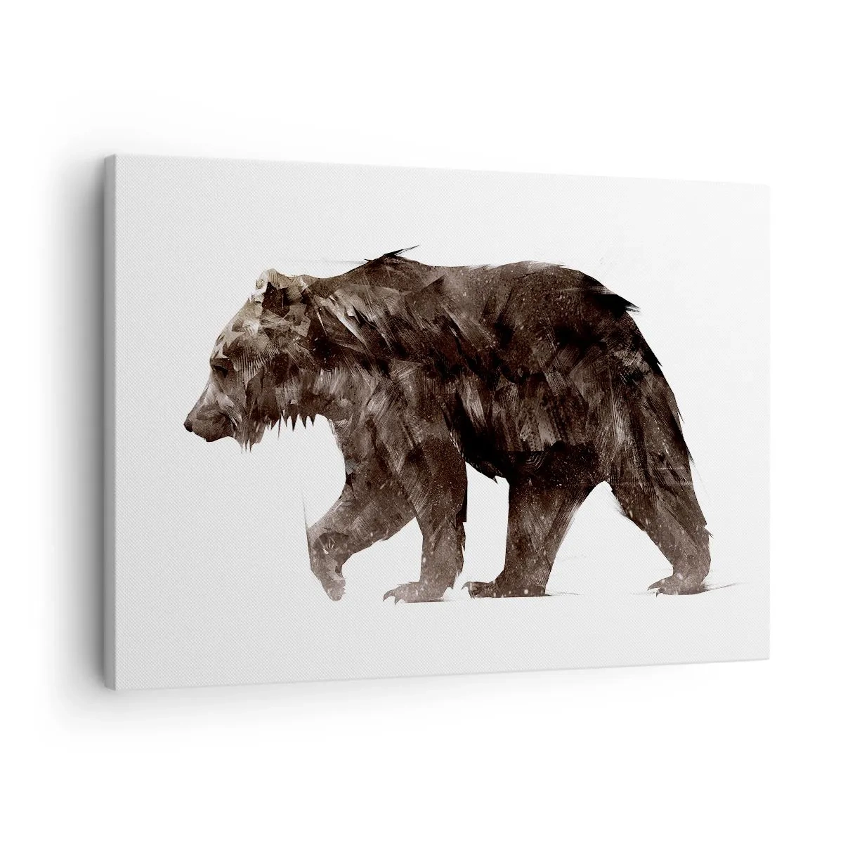 Tablou pe pânză Canvas - Silueta artistică a unui urs - 70x50cm - Întotdeauna port blană adevărată! - Decorațiune modernă pentru perete pentru living și dormitor ARTTOR