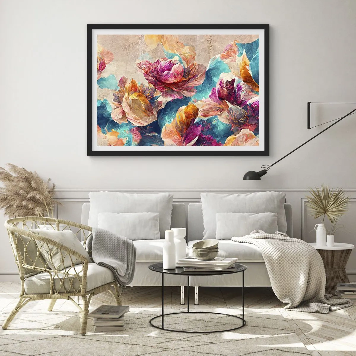 Poster în ramă neagră - Splendoarea colorată a buchetului de flori - 70x50 cm