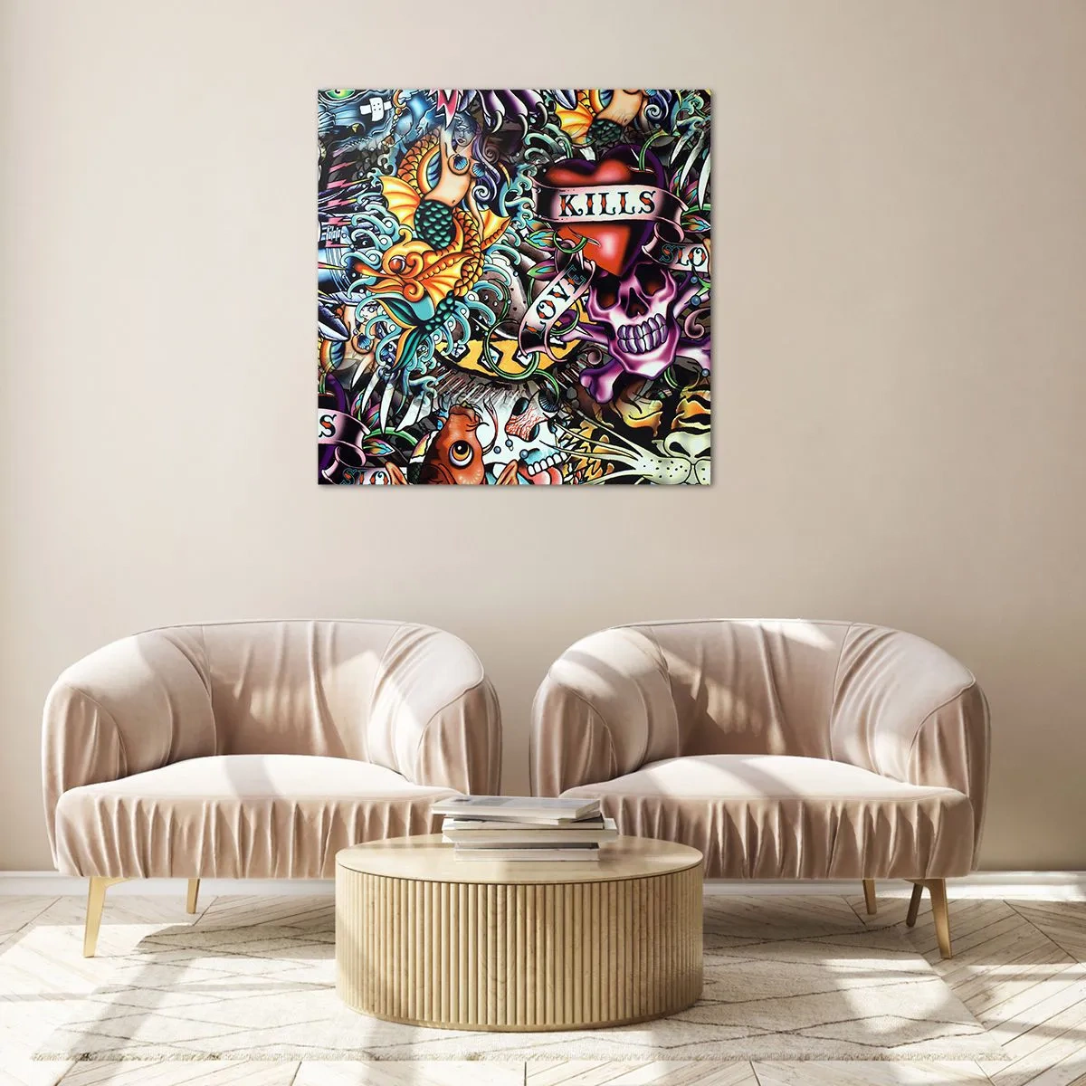 Tablou pe sticlă - Visul unui artist tatuator - 40x40 cm