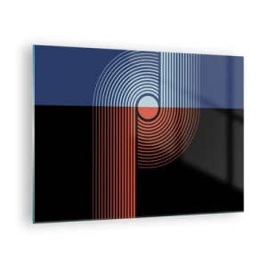 Tablou pe sticlă - Grafică geometrică modernă în culori contrastante - 70x50cm - Într-o îmbrăţişare geometrică - Decorațiune modernă pentru perete pentru living și dormitor ARTTOR