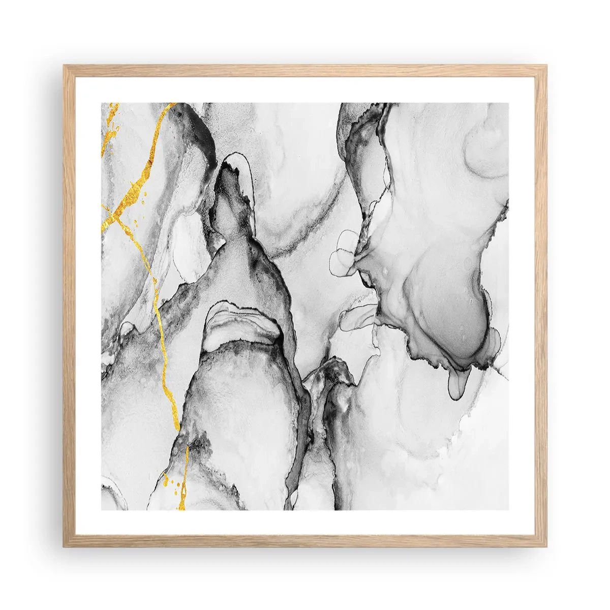 Poster în ramă de stejar deschis - Compoziție cu motiv auriu - 60x60 cm