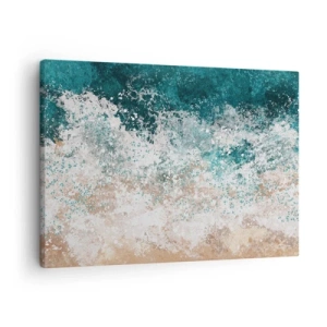 Tablou pe pânză Canvas - Valuri de mare abstracte în nuanțe de turcoaz și bej - 70x50cm - Povești despre mare - Decorațiune modernă pentru perete pentru living și dormitor ARTTOR