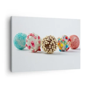 Tablou pe pânză Canvas - Praline colorate cu decorațiuni pe fundal alb - 70x50cm - Viața poate fi dulce - Decorațiune modernă pentru perete pentru living și dormitor ARTTOR