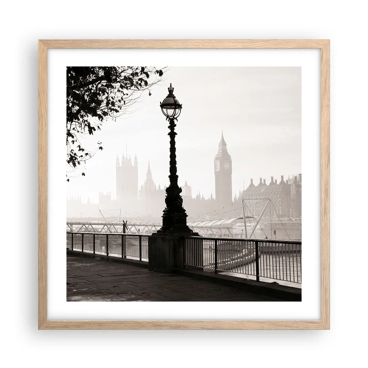 Poster în ramă de stejar deschis - Londra de dimineața - 50x50 cm