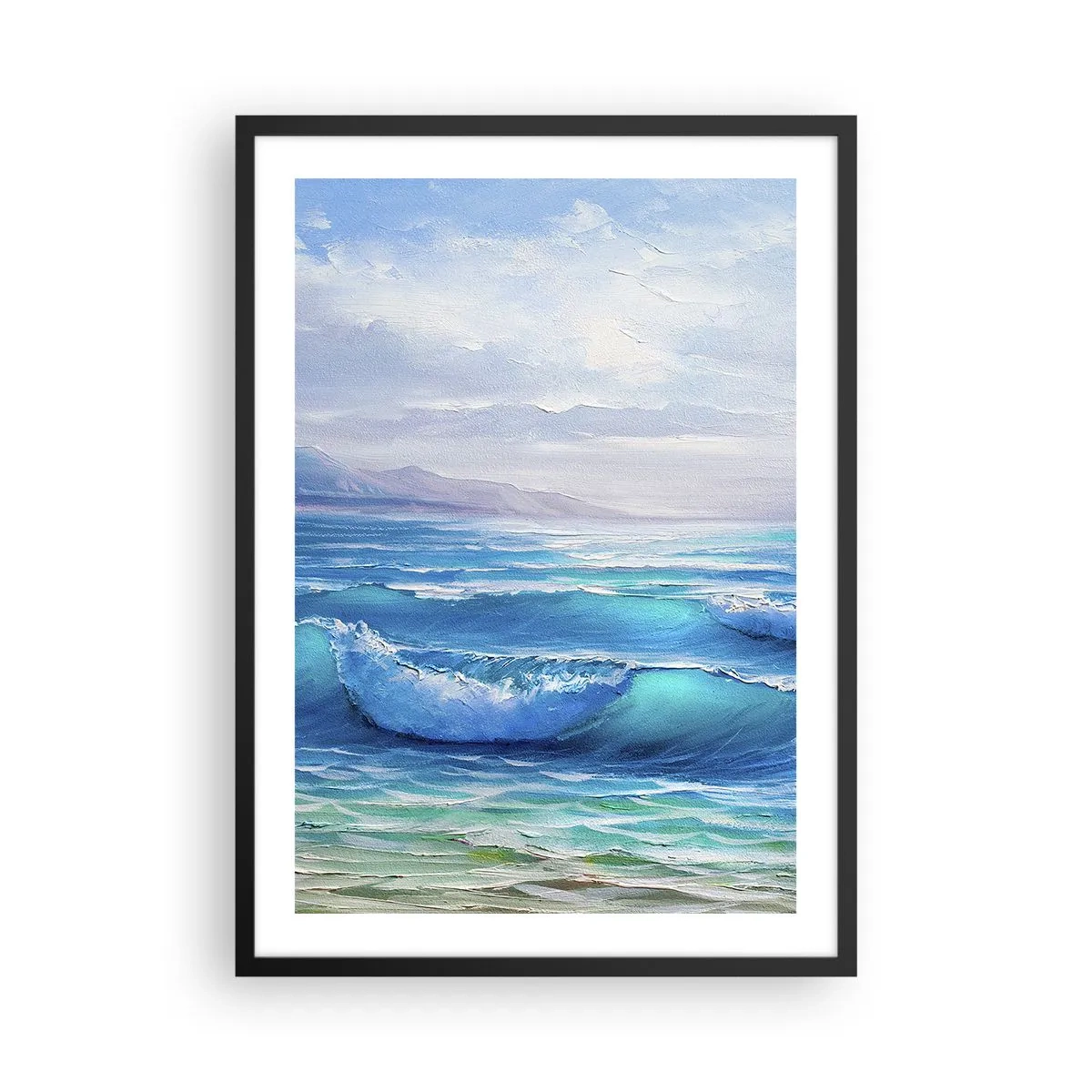 Poster în ramă neagră - Valurile mării pe cerul albastru - 50x70cm - Oferă alinare - Decorațiune modernă pentru perete pentru living și dormitor ARTTOR