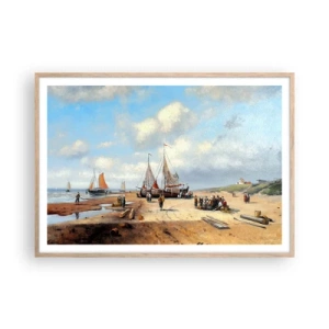 Poster în ramă de stejar deschis - Pescuit de succes - 100x70 cm