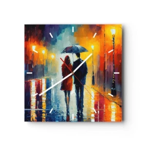 Ceas de perete - Ceas pe sticlă - Împreună - o noapte plină de culoare - 30x30 cm