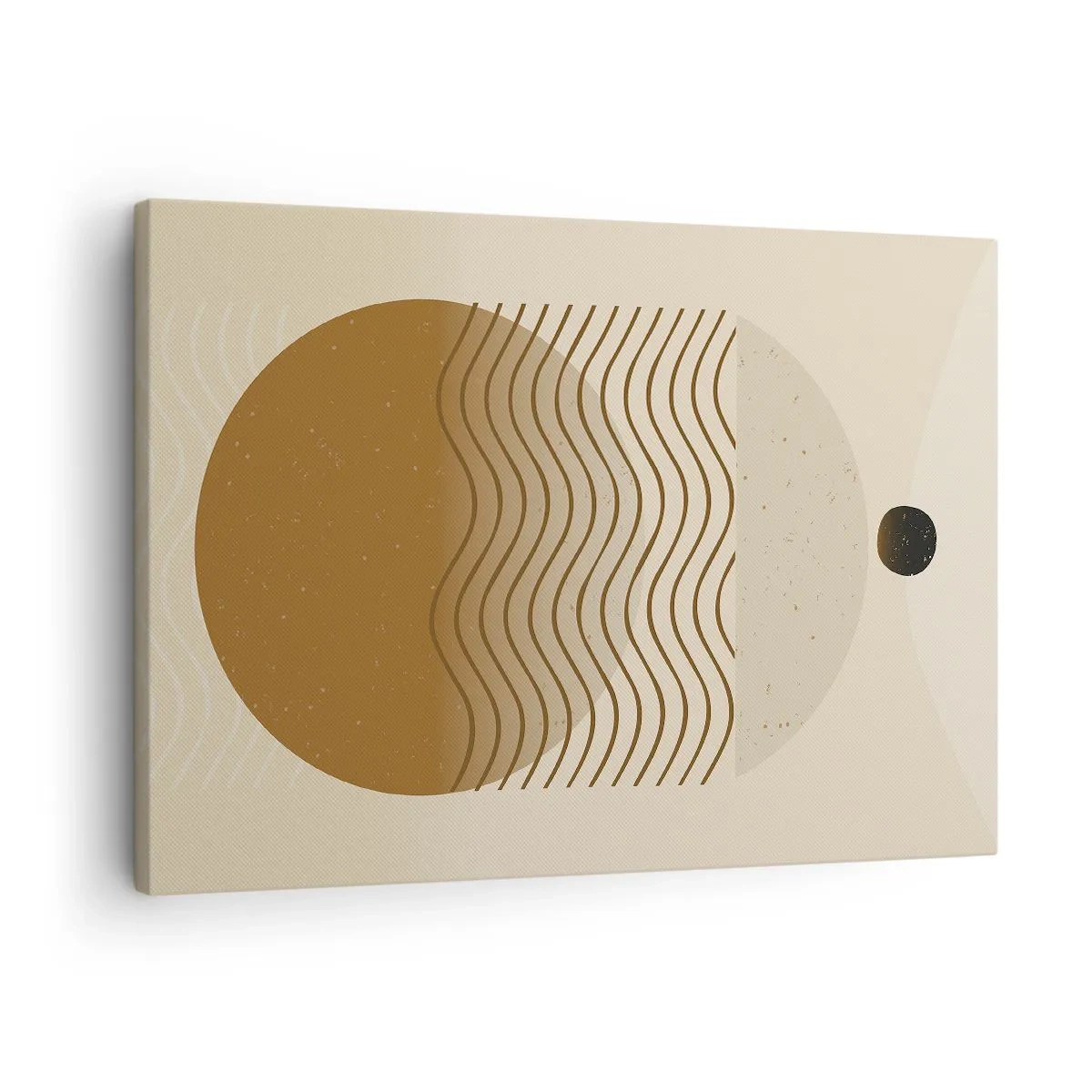 Tablou pe pânză Canvas - Abstracție geometrică cu cercuri și linii ondulate în culori calde. - 70x50cm - Despre originea figurilor geometrice - Decorațiune modernă pentru perete pentru living și dormitor ARTTOR