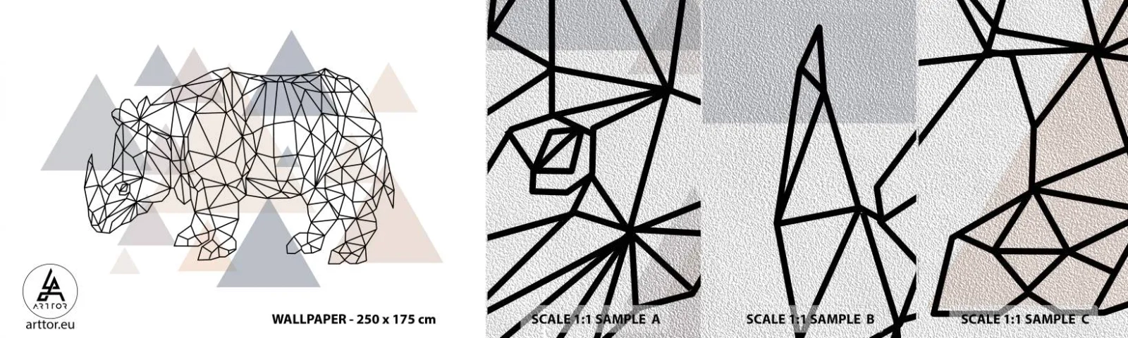 Mostră tapet Premium Sand - Structura forței - Abstracția, Grafică, Rinocer - 100x30 cm