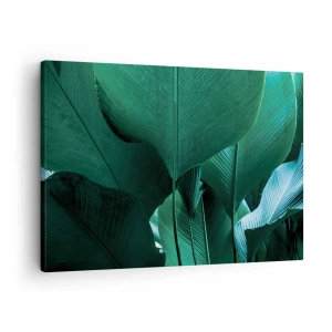 Tablou pe pânză Canvas - Frunze verzi într-o compoziție minimalistă - 70x50cm - Cu frunza la lumină - Decorațiune modernă pentru perete pentru living și dormitor ARTTOR