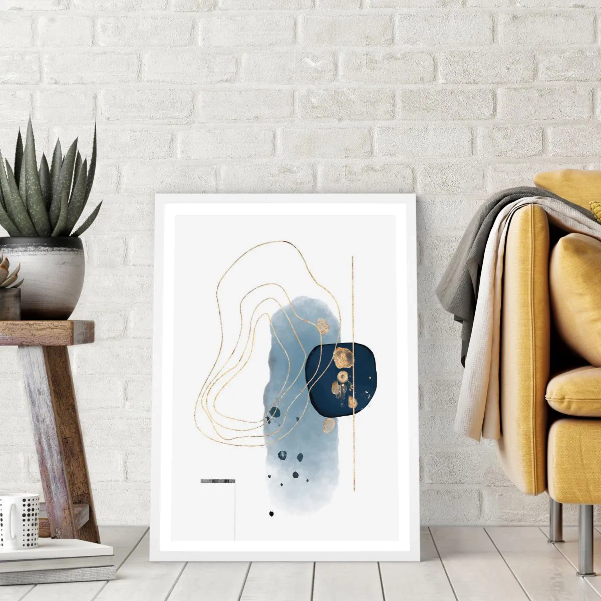 Poster în ramă albă - Fantezie albastru-auriu - 50x70 cm