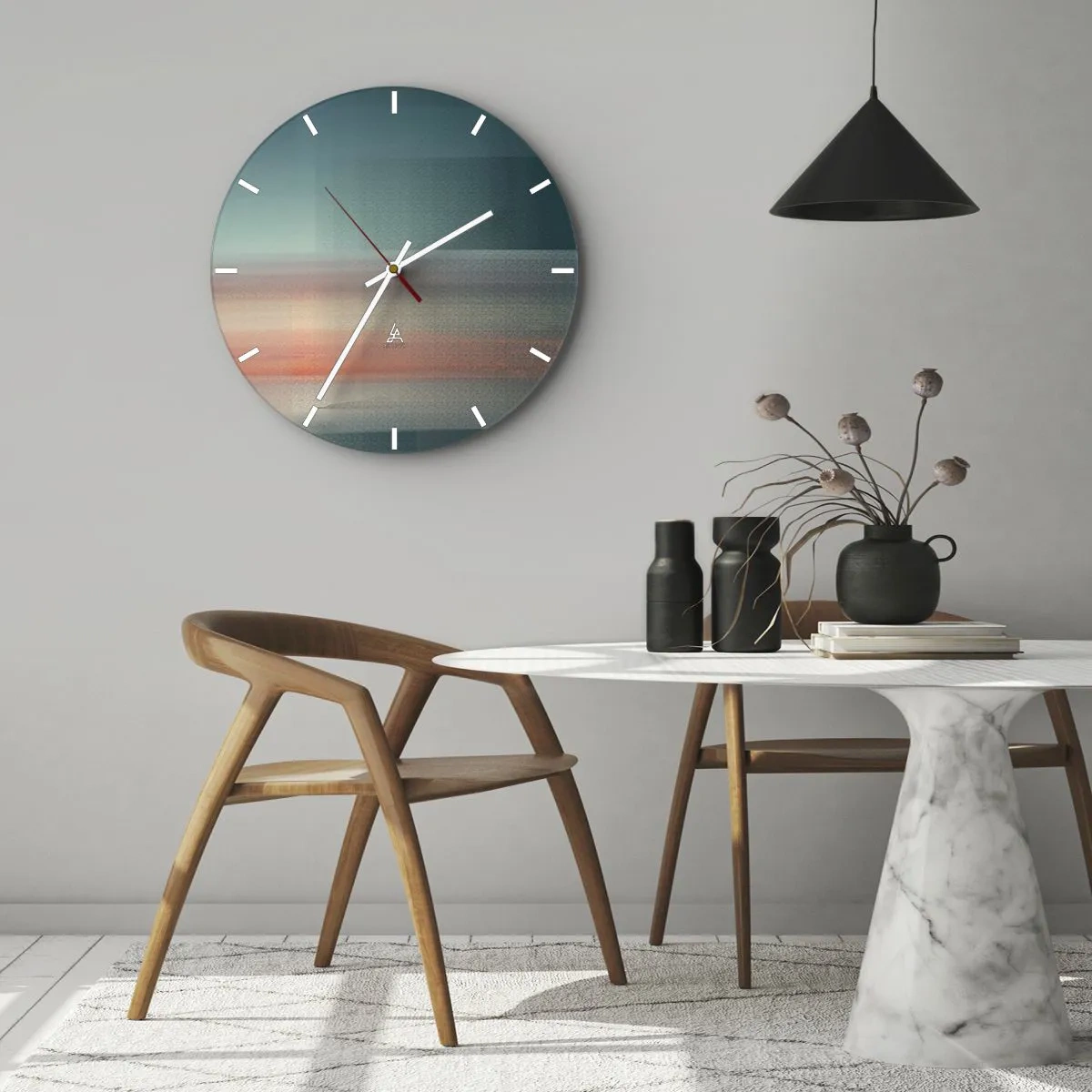 Ceas de perete - Ceas pe sticlă - O abstracție neclară care seamănă cu valuri de lumină în culori - 30x30cm - Abstracție: unde de lumină - Decorațiune modernă pentru perete pentru living, bucătărie și dormitor ARTTOR