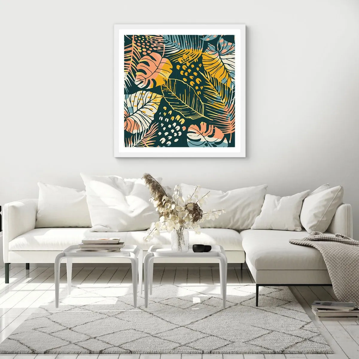 Poster în ramă albă - Fantezie cu frunze - 60x60 cm