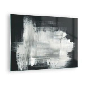 Tablou pe sticlă - Abstracție minimalistă în alb și negru - 70x50cm - Țesut vertical și orizontal - Decorațiune modernă pentru perete pentru living și dormitor ARTTOR
