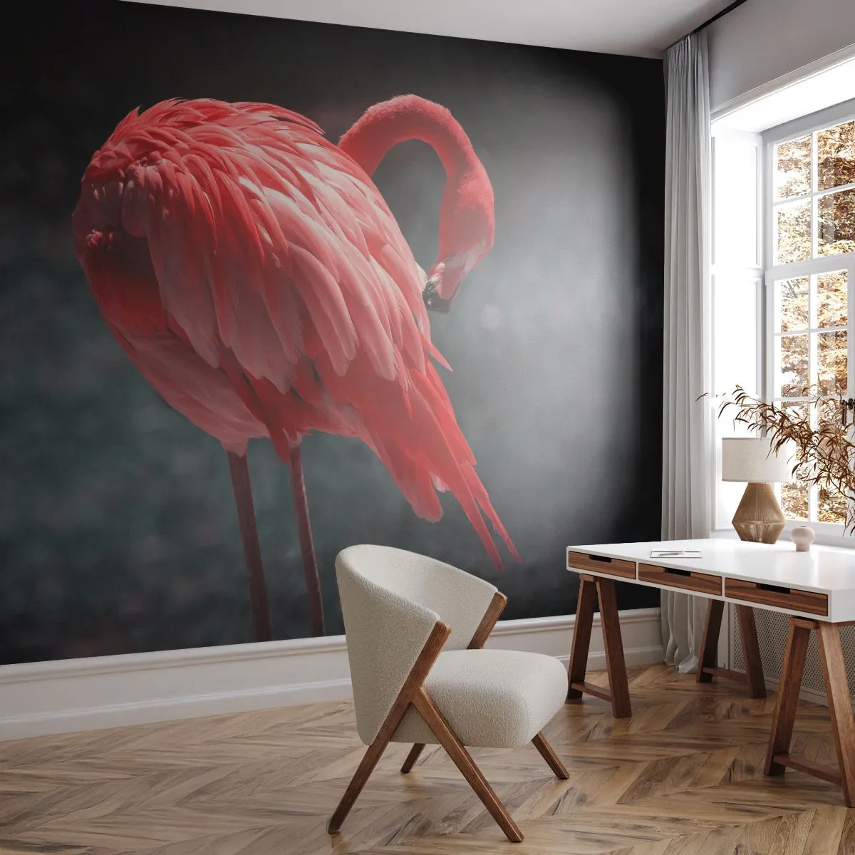 Tapet Premium Canvas - Poemul purpuriu al naturii - Flamingo, Pasăre, Natură - 450x315 cm