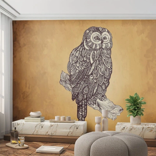 Tapet Premium Sand - Ornamente complicate de înțelepciune - Bufniţă, Pasăre, Animal - 400x280 cm