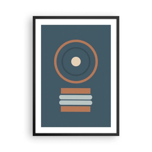 Poster în ramă neagră - Model geometric cu cercuri și dreptunghiuri în nuanțe de albastru și maro - 50x70cm - Esența problemei - Decorațiune modernă pentru perete pentru living și dormitor ARTTOR
