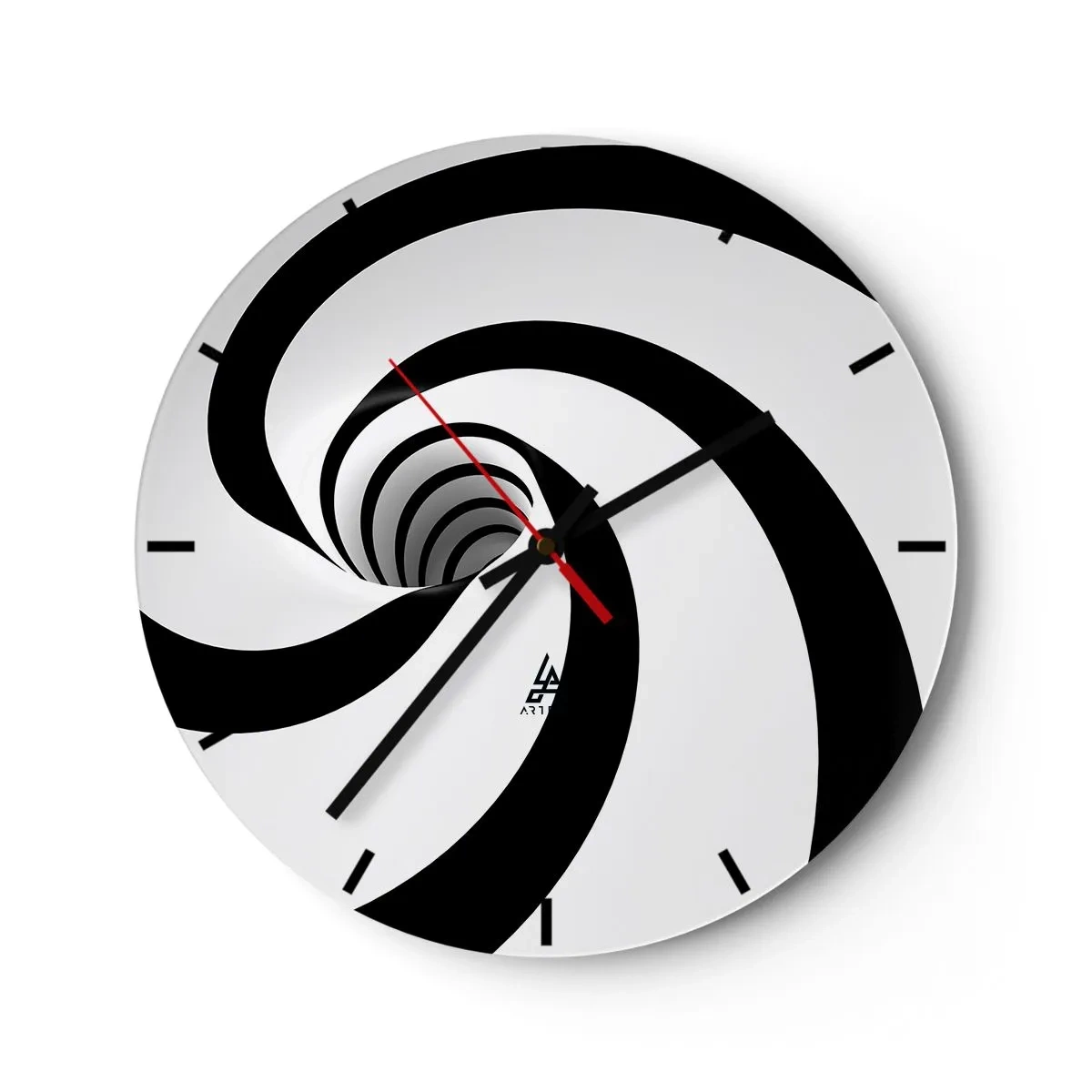 Ceas de perete - Ceas pe sticlă - Spirală dinamică alb-negru - 30x30cm - Să te predai vortexului? - Decorațiune modernă pentru perete pentru living, bucătărie și dormitor ARTTOR