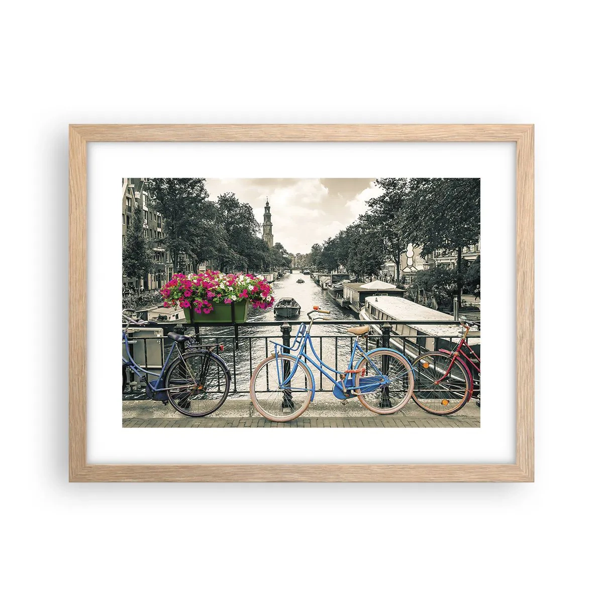 Poster în ramă de stejar deschis - Culorile unui canal din Amsterdam - 40x30 cm