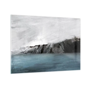Tablou pe sticlă - Compoziție abstractă în nuanțe de albastru, alb și negru - 70x50cm - Apă - pământ: lupta elementelor - Decorațiune modernă pentru perete pentru living și dormitor ARTTOR