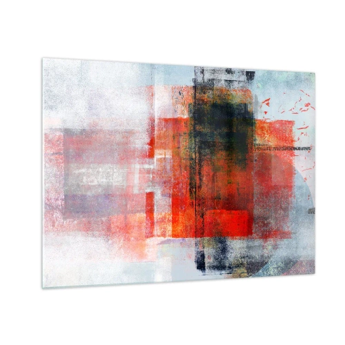 Tablou pe sticlă - Abstracție geometrică în nuanțe intense de roșu și negru. - 70x50cm - Compoziție înfocată - Decorațiune modernă pentru perete pentru living și dormitor ARTTOR