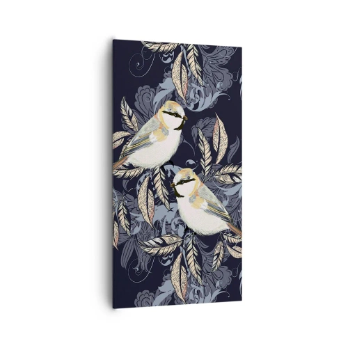 Tablou pe pânză - Ciripirile galben-albastru - 65x120 cm