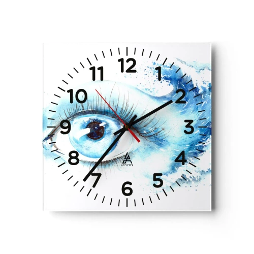 Ceas de perete - Ceas pe sticlă - Scufundă-te în albastrul privirii - 40x40 cm