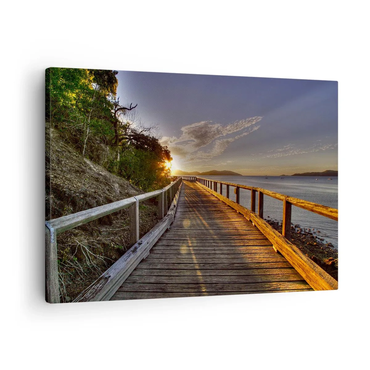 Tablou pe pânză Canvas - Un debarcader din lemn duce spre apusul de soare peste apă - 70x50cm - Să mergem spre soare - Decorațiune modernă pentru perete pentru living și dormitor ARTTOR