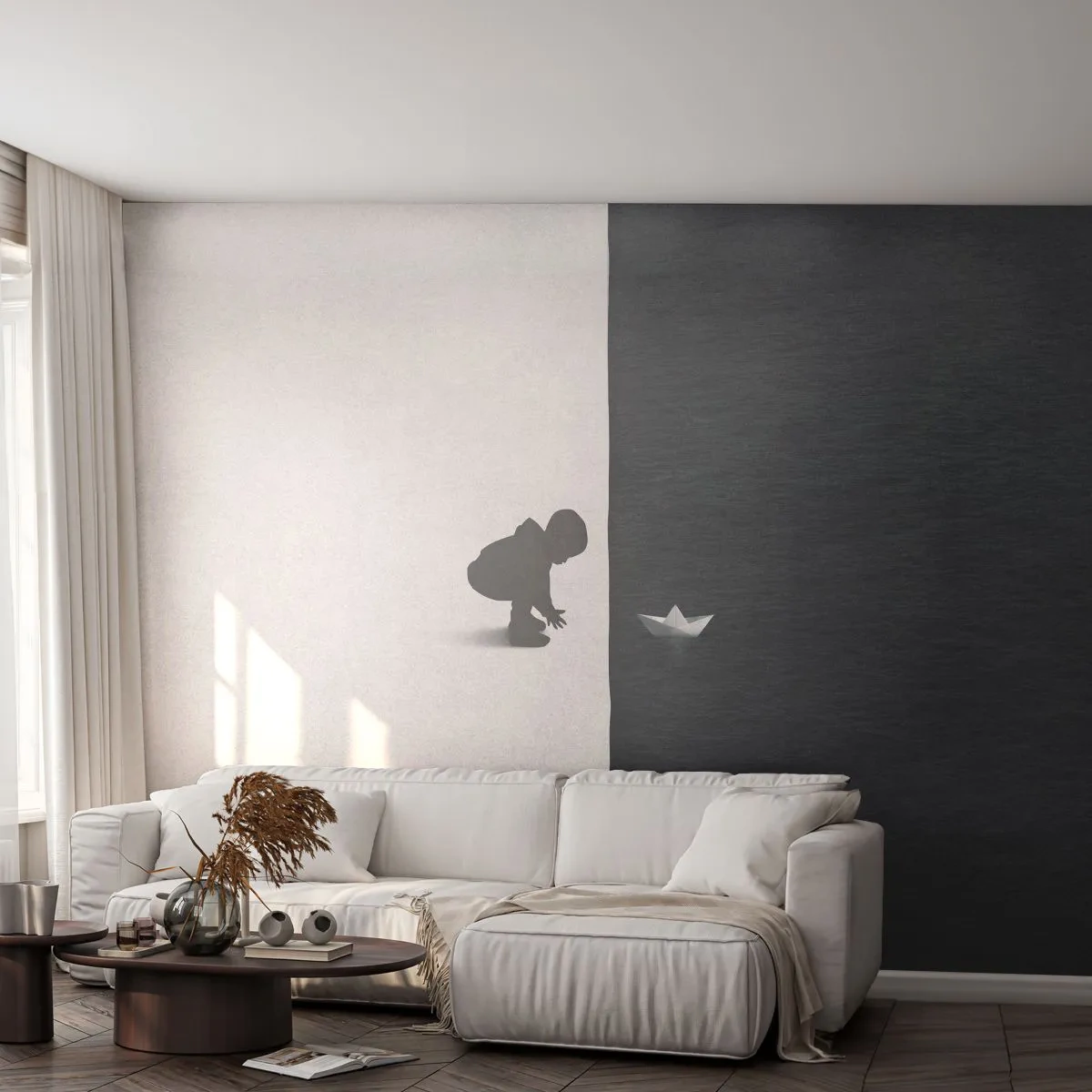Tapet Standard Eco - Marea expediție - Copil, alb-negru, Apă - 150x105 cm