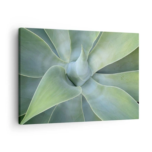Tablou pe pânză Canvas - Frunze subtile de agave în nuanțe de verde - 70x50cm - Nașterea verdeții - Decorațiune modernă pentru perete pentru living și dormitor ARTTOR