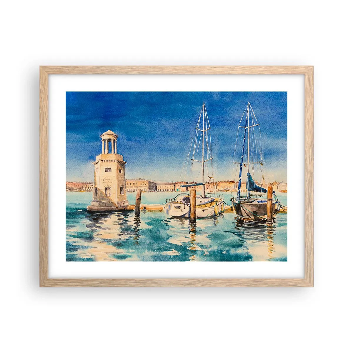Poster în ramă de stejar deschis - Laguna însorită - 50x40 cm