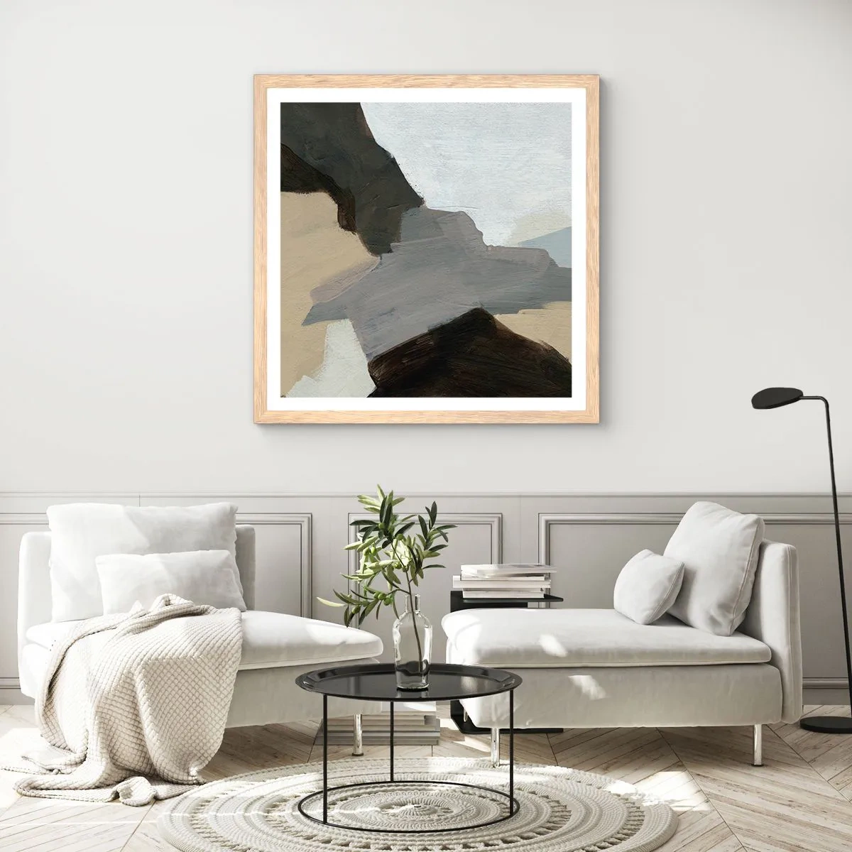 Poster în ramă de stejar deschis - Abstracție: despărțirile griului - 40x40 cm