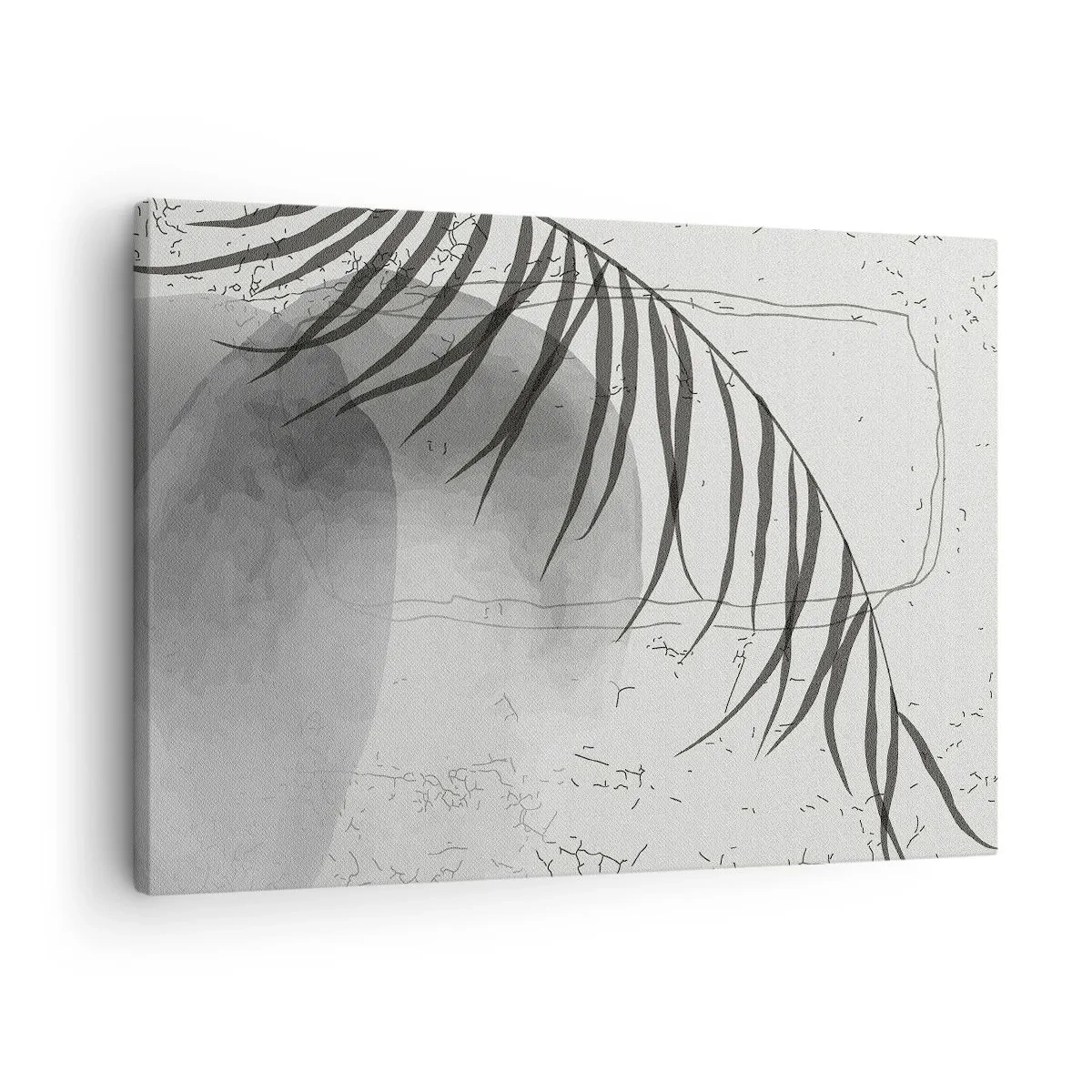 Tablou pe pânză Canvas - Un motiv delicat cu frunze de palmier pe un fundal deschis, în stil scandinav. - 70x50cm - Exotismul subtil al naturii - Decorațiune modernă pentru perete pentru living și dormitor ARTTOR